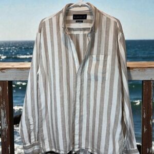 Abercrombie Fitch Linen Striped Oversized Button Up Blouse Medium Coastal Chic